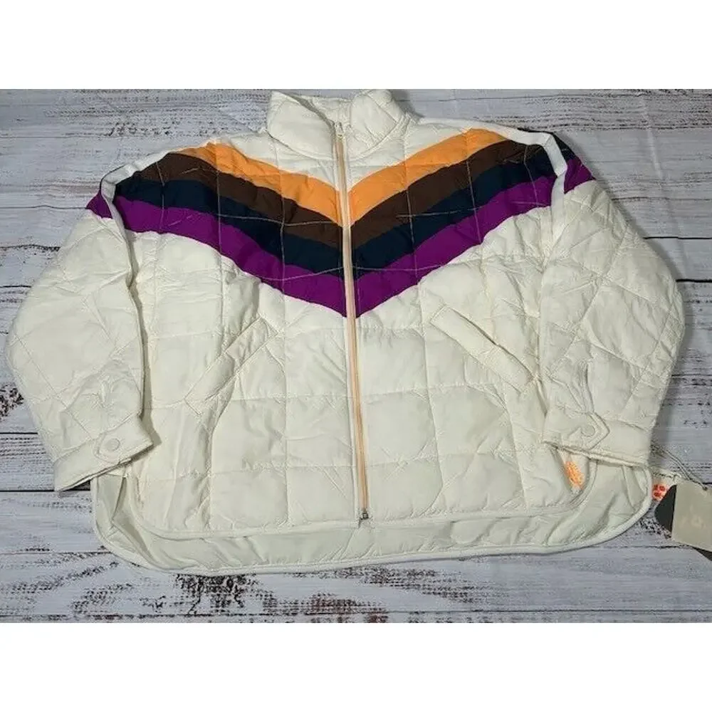 Free‎ People X Hatch Maternity Printed Puffer Jacket Chevron Ivory Size M NWT